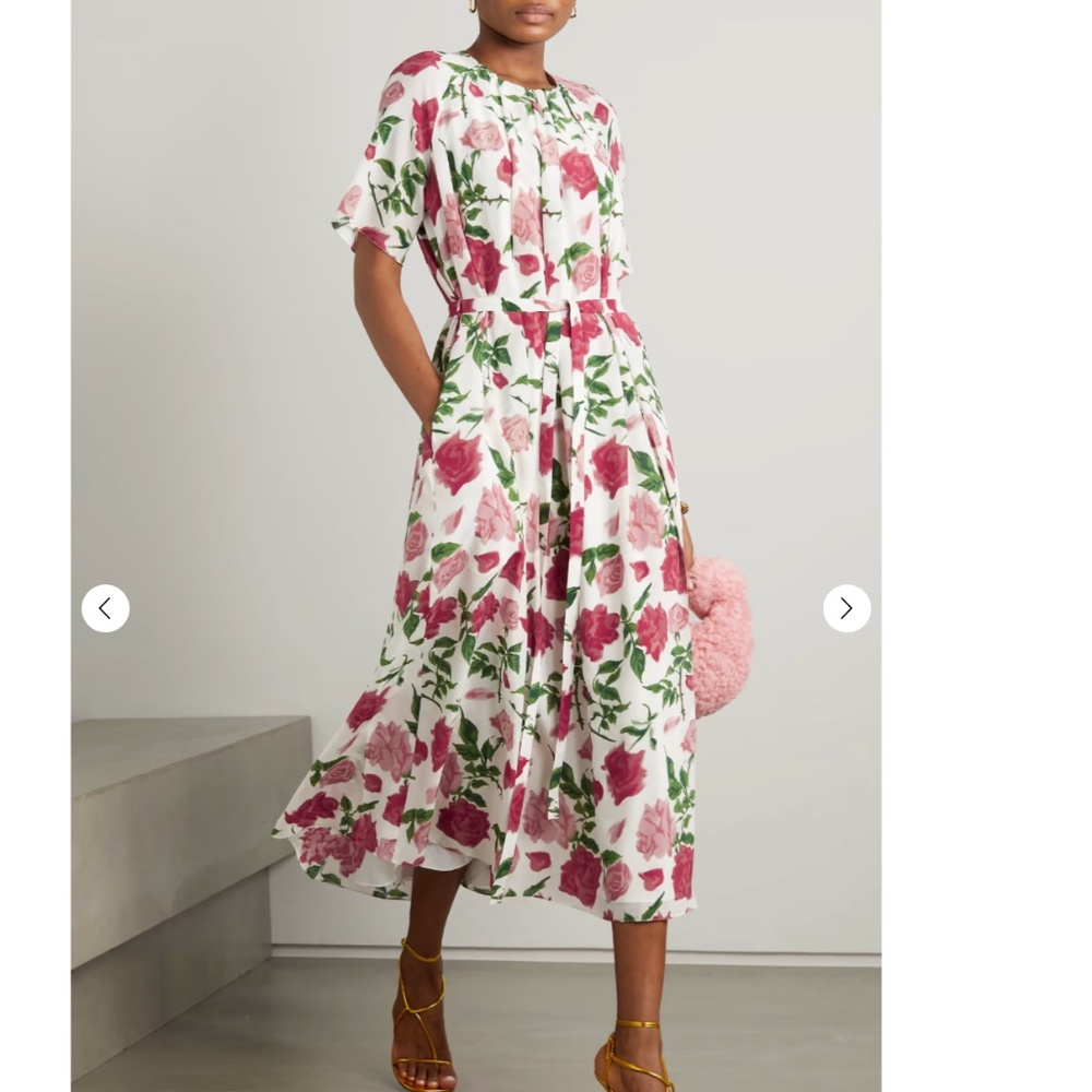 Emilia Wickstead Floral Midi Dress in Pink and Green